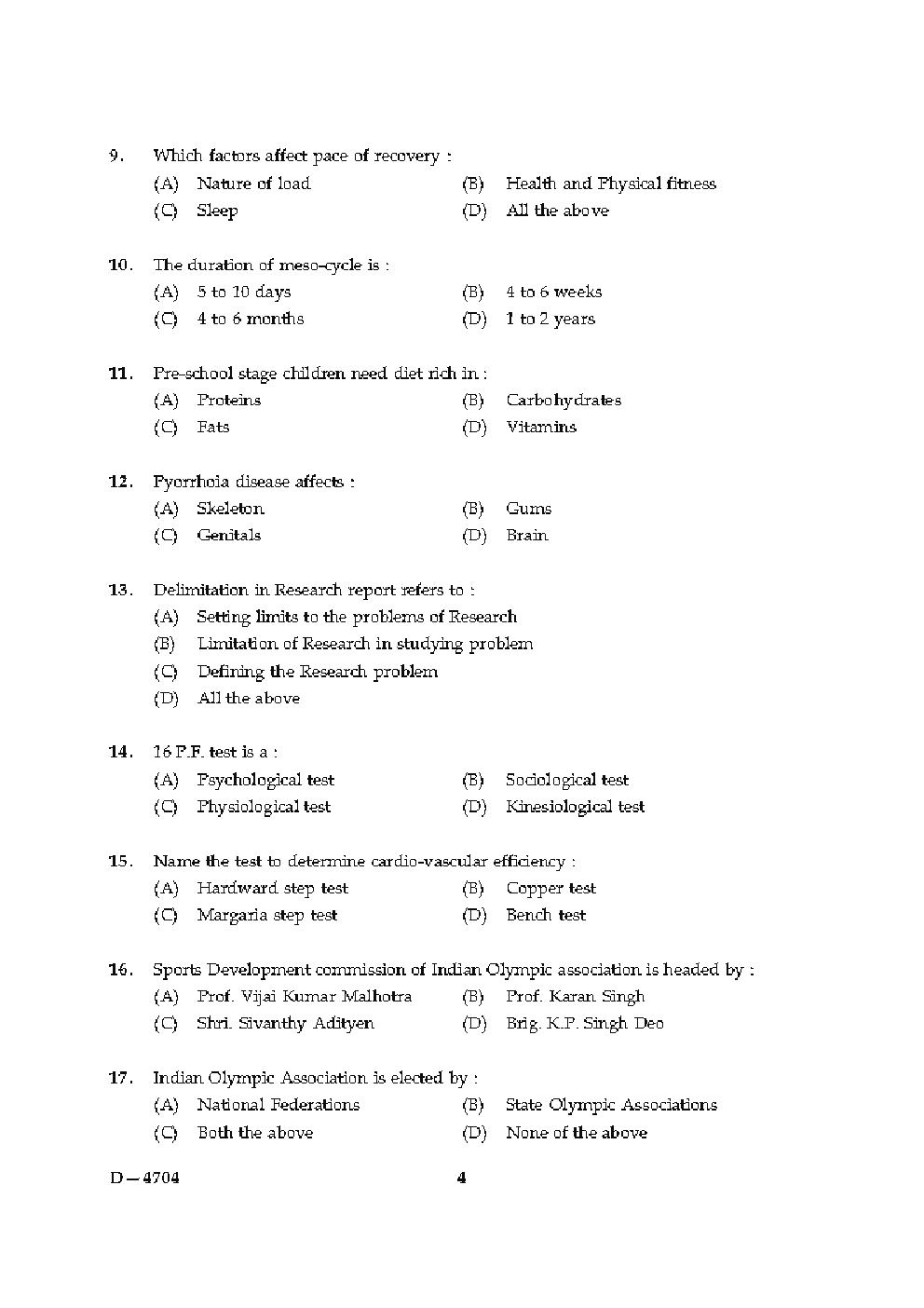CBSE UGC NET Previous Year 2004-2015 Unsolved Question Paper Physical Education Paper-II (June-Dec)  - Page 4