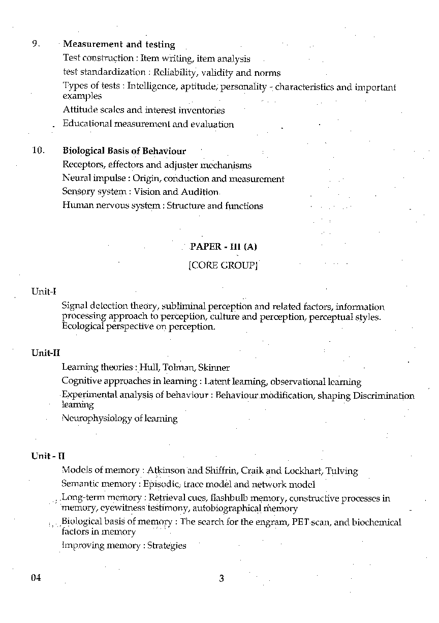 CBSE UGC NET Psychology Syllabus 2016 - Page 4