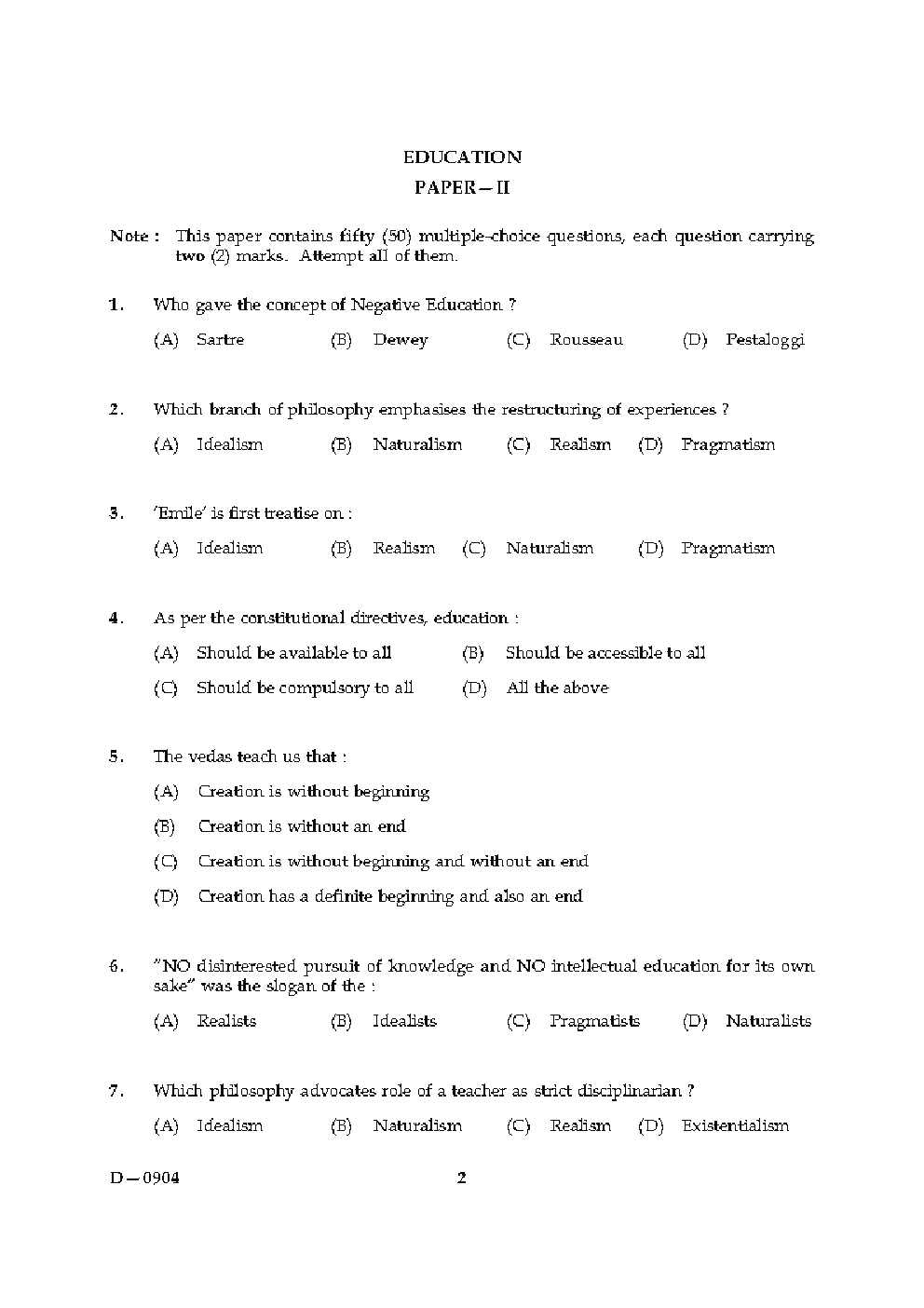 CBSE UGC NET Previous Year 2004-15 Unsolved Question Paper Education Paper-II(June-Dec) - Page 2