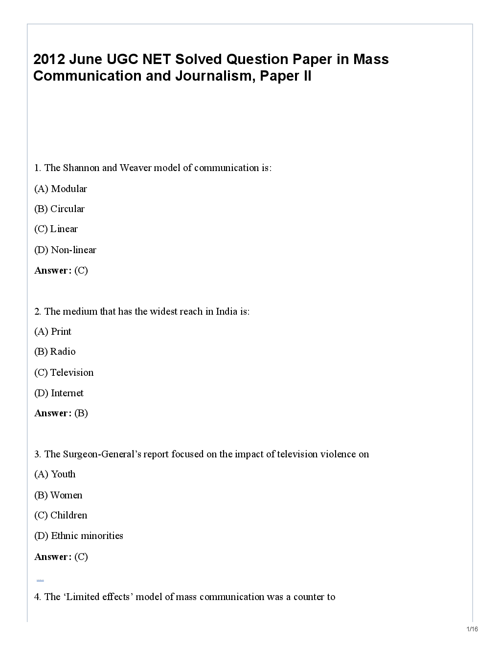 CBSE UGC NET Previous Year 2012-14 Solved Question Paper Mass Communication Paper-II(June-Dec) - Page 2