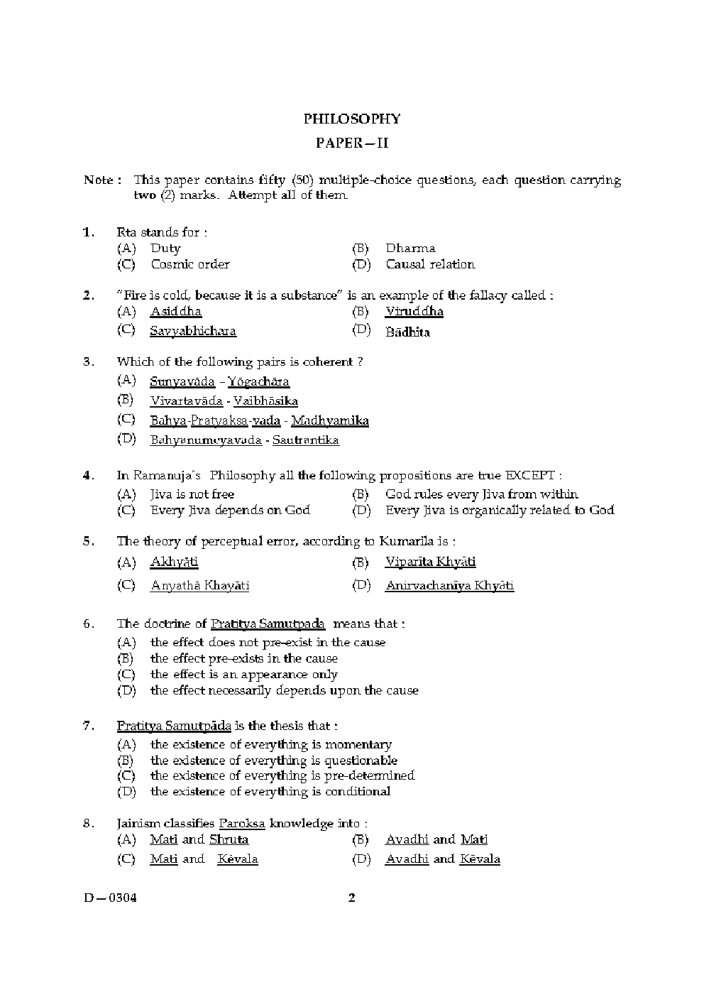 CBSE UGC NET Previous Year 2004-15 Unsolved Question Paper Philosophy Paper-II(June-Dec) - Page 2