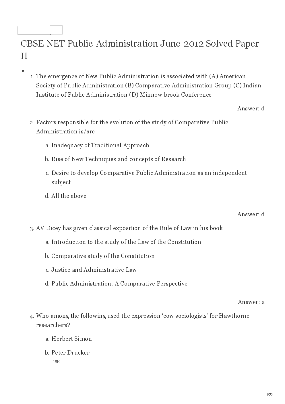 CBSE UGC NET Previous Year 2012-13 Solved Question Public Administration Paper-II(June-Dec) - Page 2