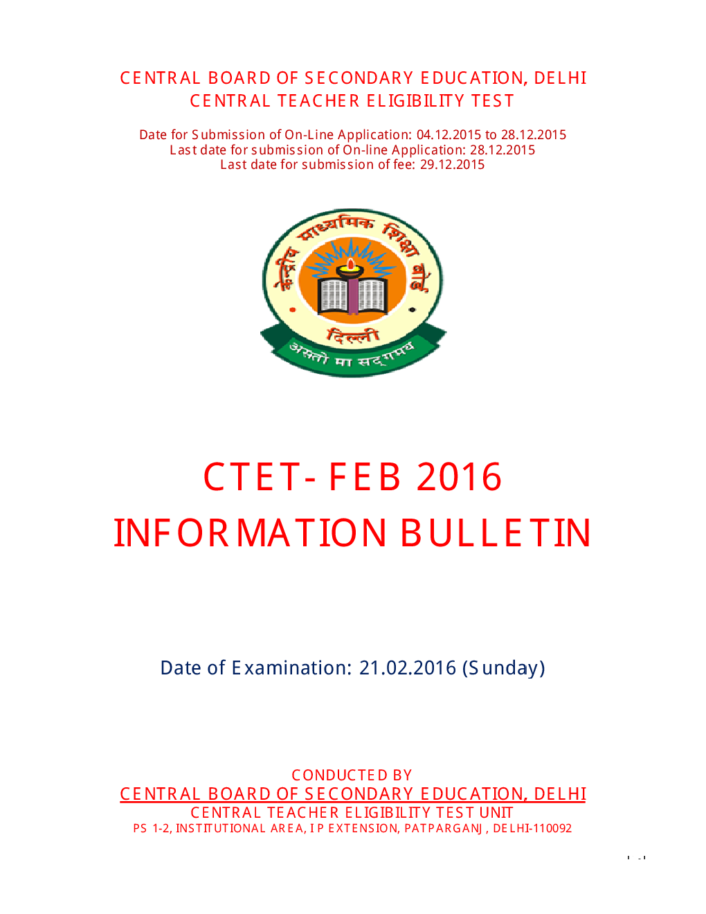 CTET Information Bulletin 2016 In English - Page 2