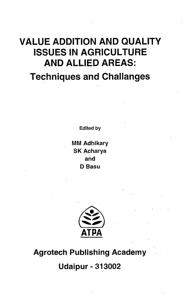 Value Addition and Quality Issues in Agriculture & Allied Areas - Page 2