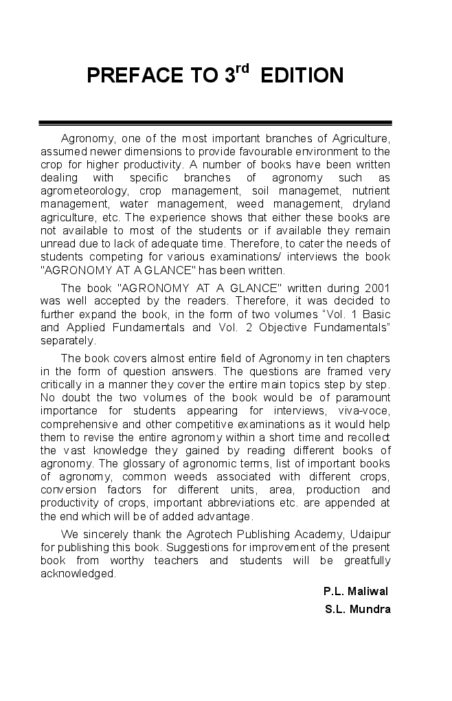 Agronomy at A Glance 3rd Ed. Vol-1 : Basic & Applied Fundamentals - Page 5