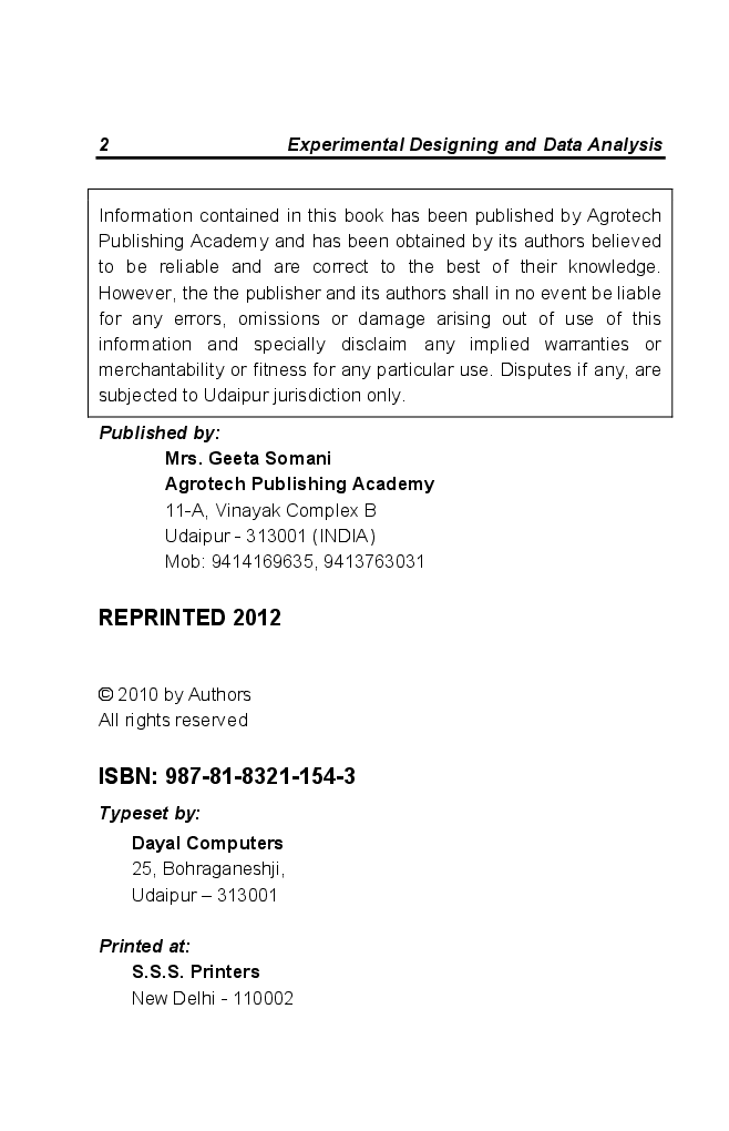 Experimental Designing and Data Analysis in Agriculture & Biology - Page 3