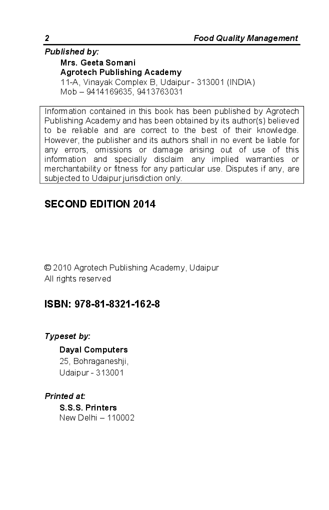 FOOD QUALITY MANAGEMENT 2nd Edition - Page 3