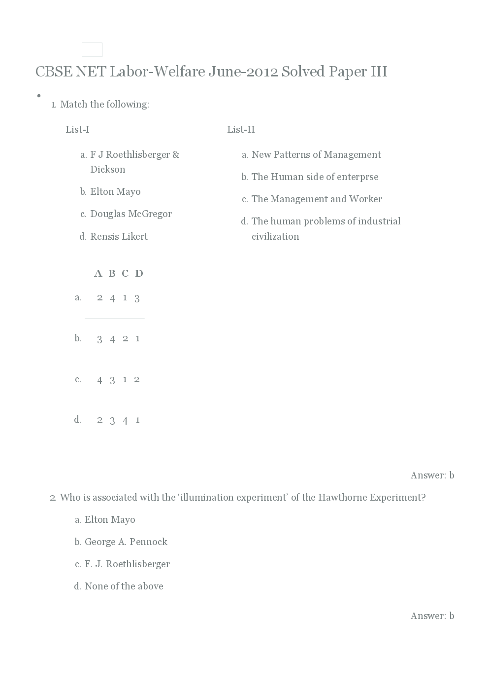 CBSE UGC NET Previous Year 2012-14 Solved Question Paper Labor Welfare/HRM Paper-III (June-Dec) - Page 2