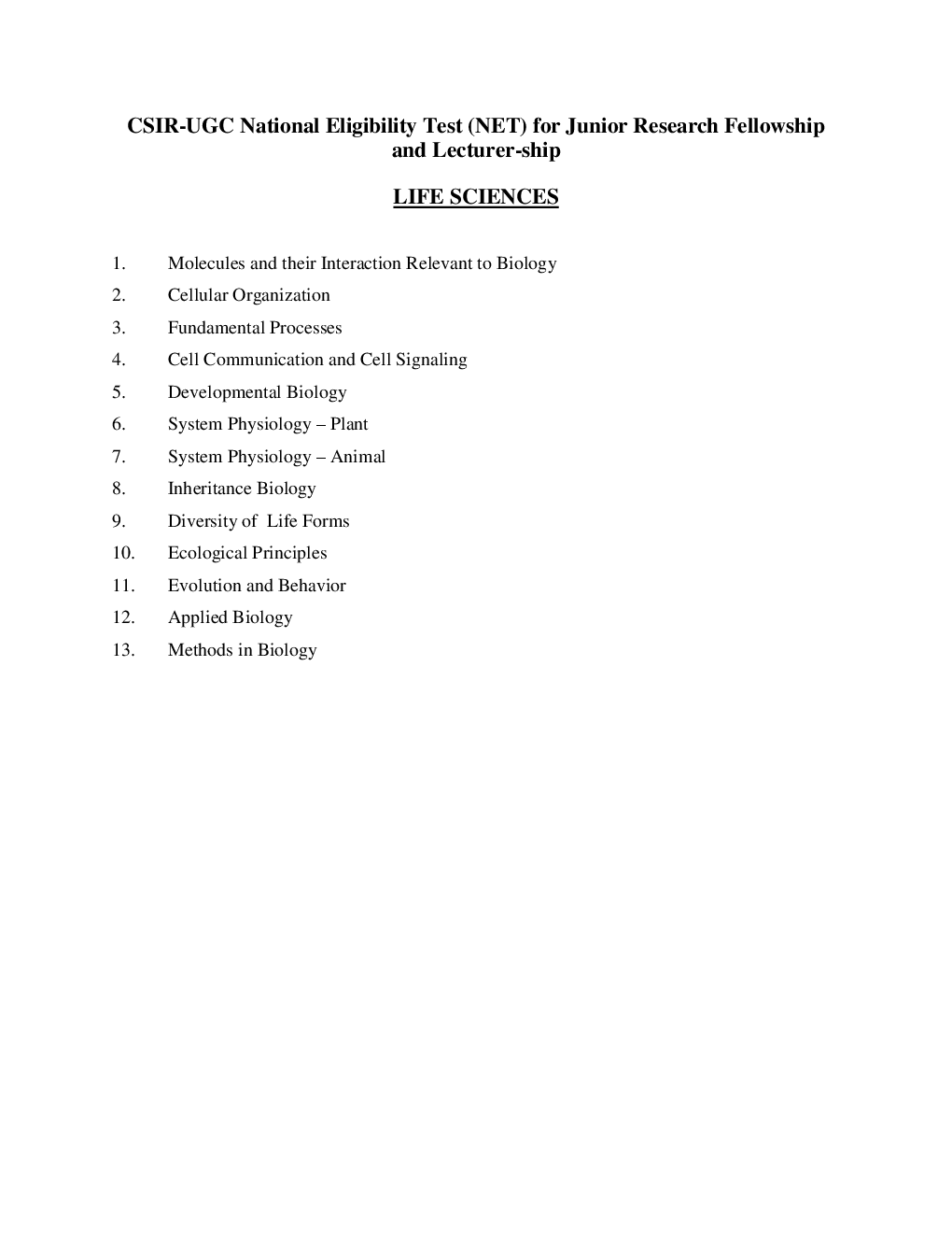 CSIR NET Life Science (Biology) Syllabus 2016 - Page 2