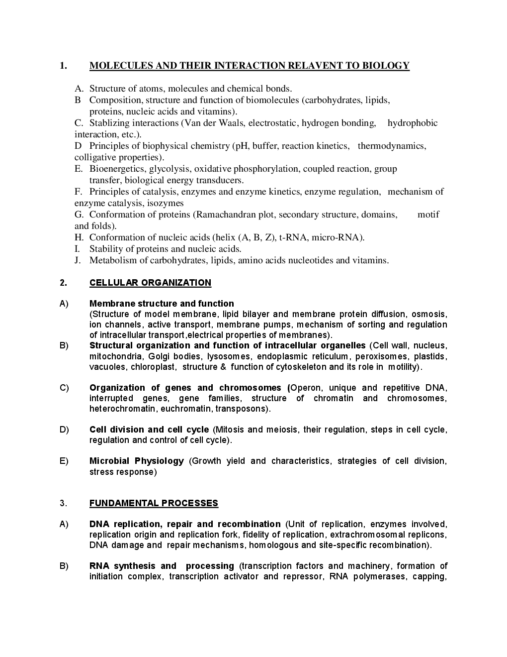 CSIR NET Life Science (Biology) Syllabus 2016 - Page 3