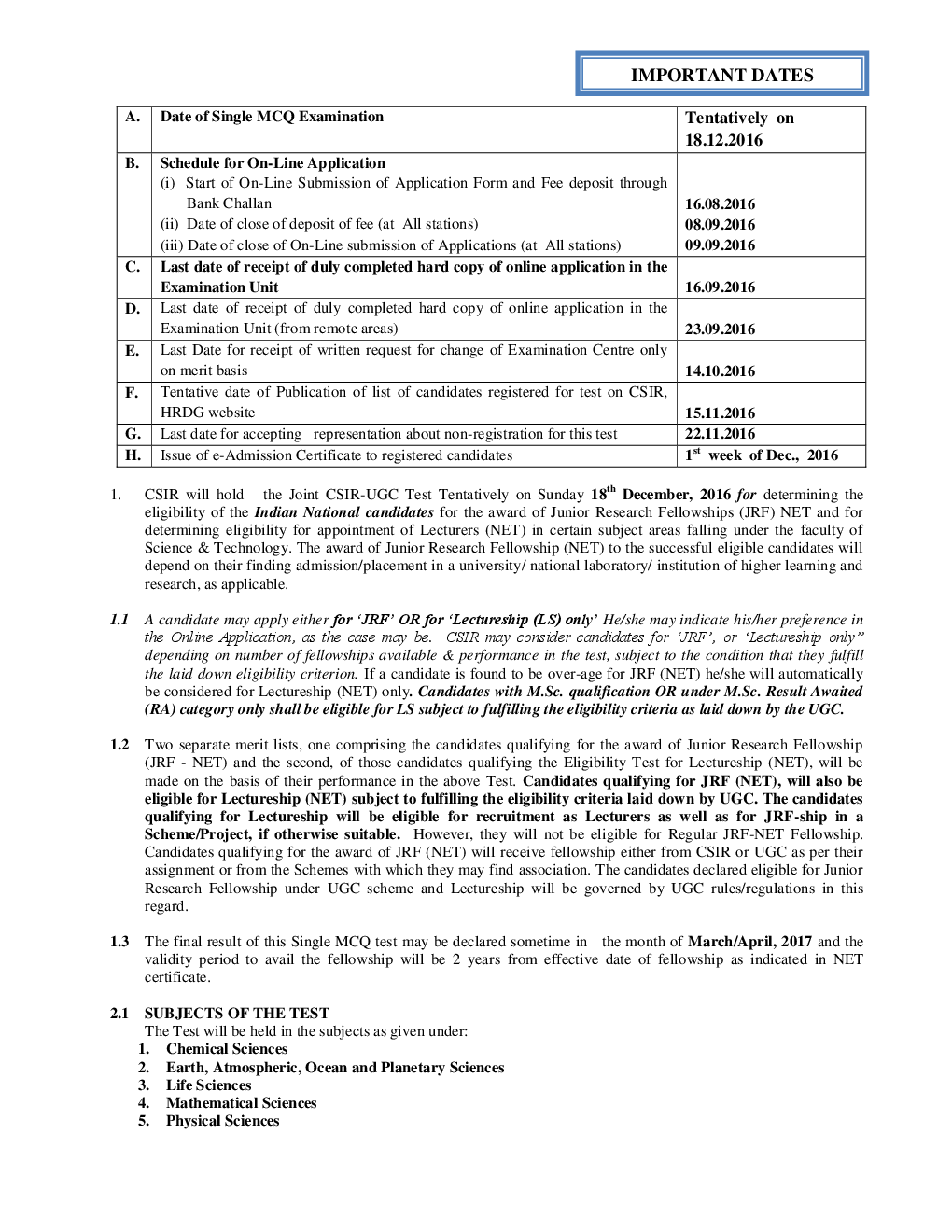 CSIR NET Main Notification June 2016 - Page 3