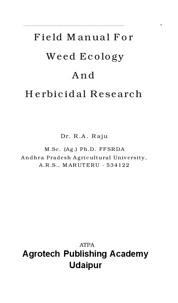 Field Manual of Weed Ecology and Herbicidal Research - Page 2