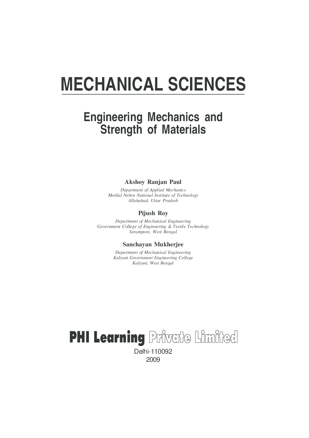 Mechanical Sciences : Engineering Mechanics And Strength Of Materials - Page 2