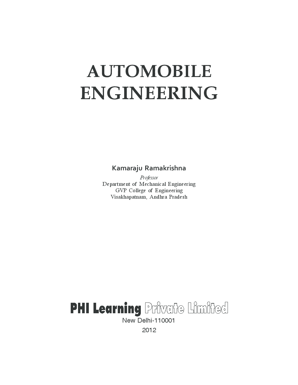 Download Automobile Engineering PDF Online 2022 by KAMARAJU RAMAKRISHNA