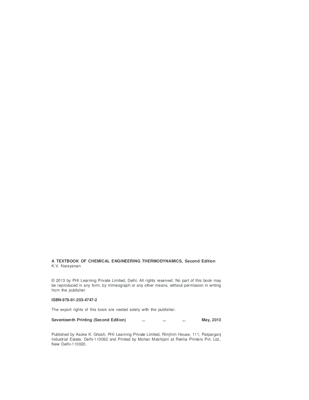 Textbook Of Chemical Engineering Thermodynamics - Page 4