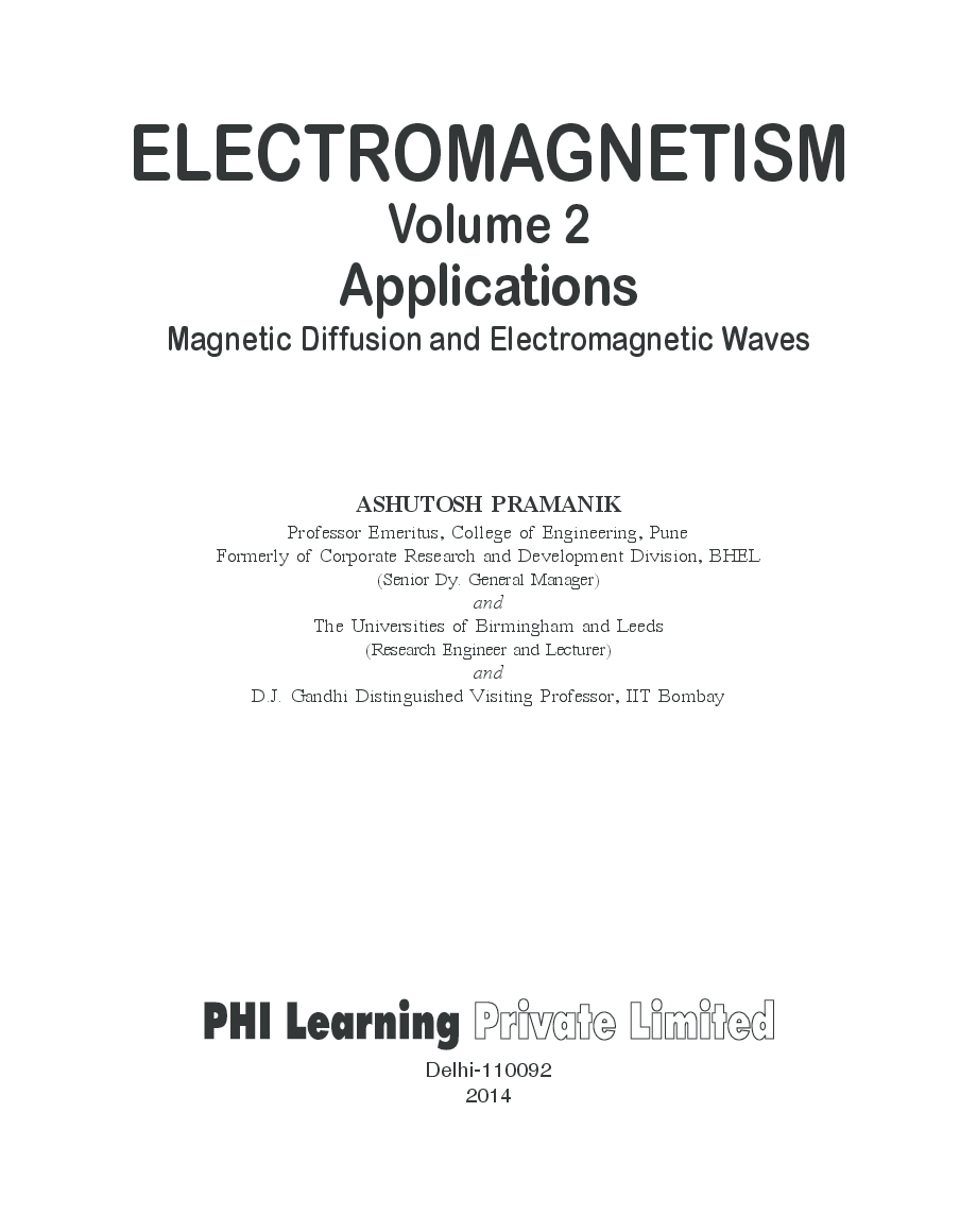 Electromagnetism - Applications (Magnetic Diffusion And Electromagnetic Waves): Volume 2 - Page 2