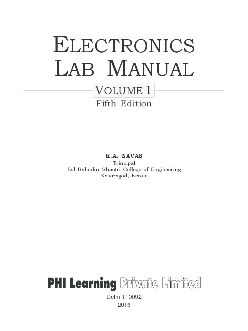 Download Electronics Lab Manual by NAVAS, K. A. PDF Online