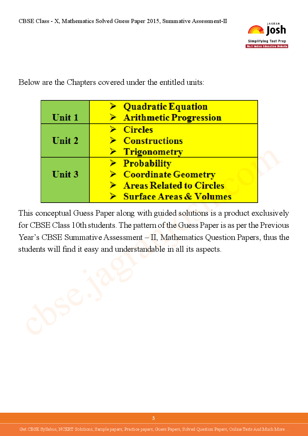 CBSE Class 10th Mathematics Solved Guess Paper SA-II 2015 - Page 3