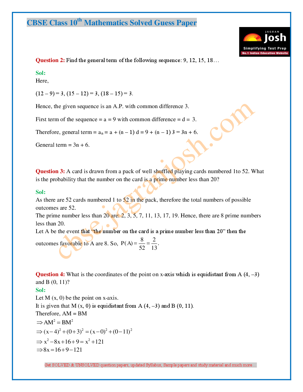 CBSE Class 10th SA-II Mathematics Solved Guess Paper 2016 Set-II - Page 3