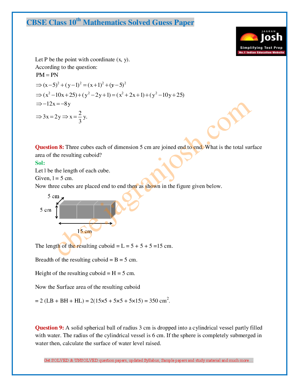 CBSE Class 10th SA-II Mathematics Solved Guess Paper 2016 Set-II - Page 5
