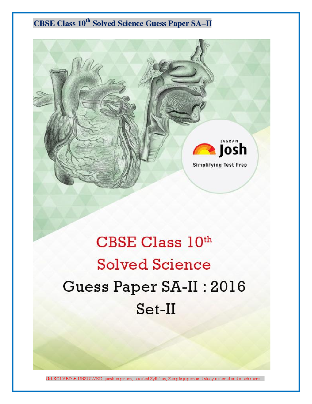 CBSE Class 10th SA-II Science Solved Guess Paper 2016 Set-II - Page 1