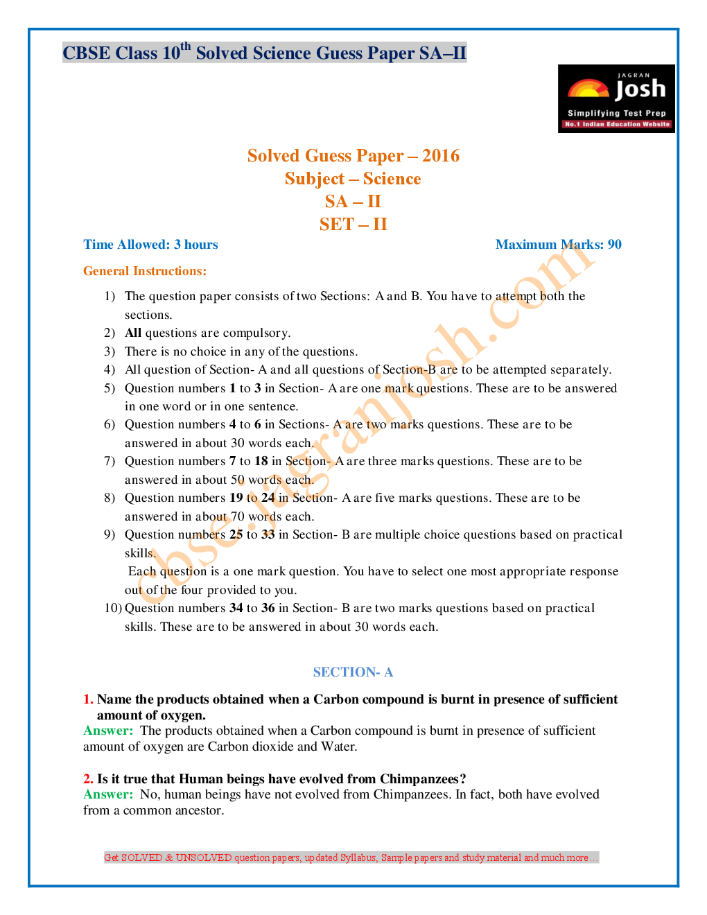 CBSE Class 10th SA-II Science Solved Guess Paper 2016 Set-II - Page 2