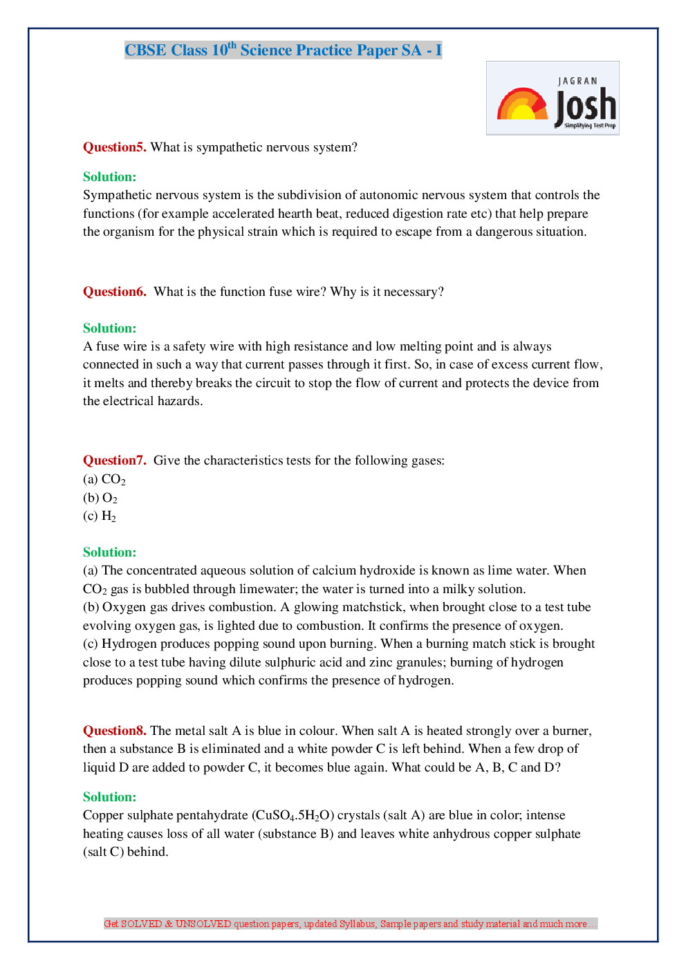 CBSE Class 10th Science & Mathematics Solved Practice Paper SA-I (2016-17) - Page 4