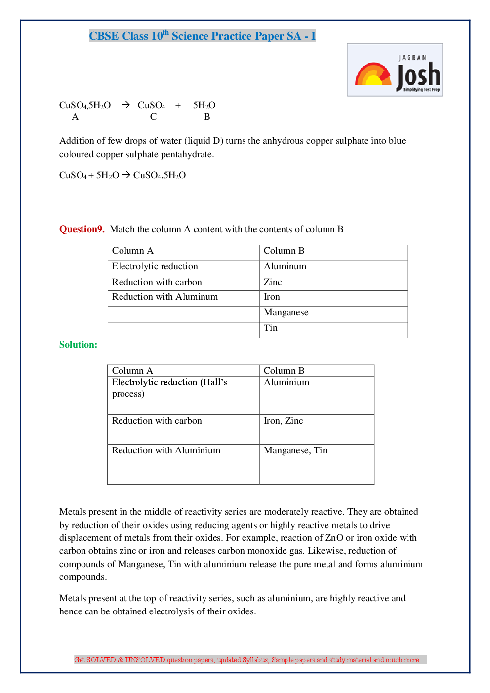 CBSE Class 10th Science Solved Practice Paper SA- I (2016-17) - Page 5