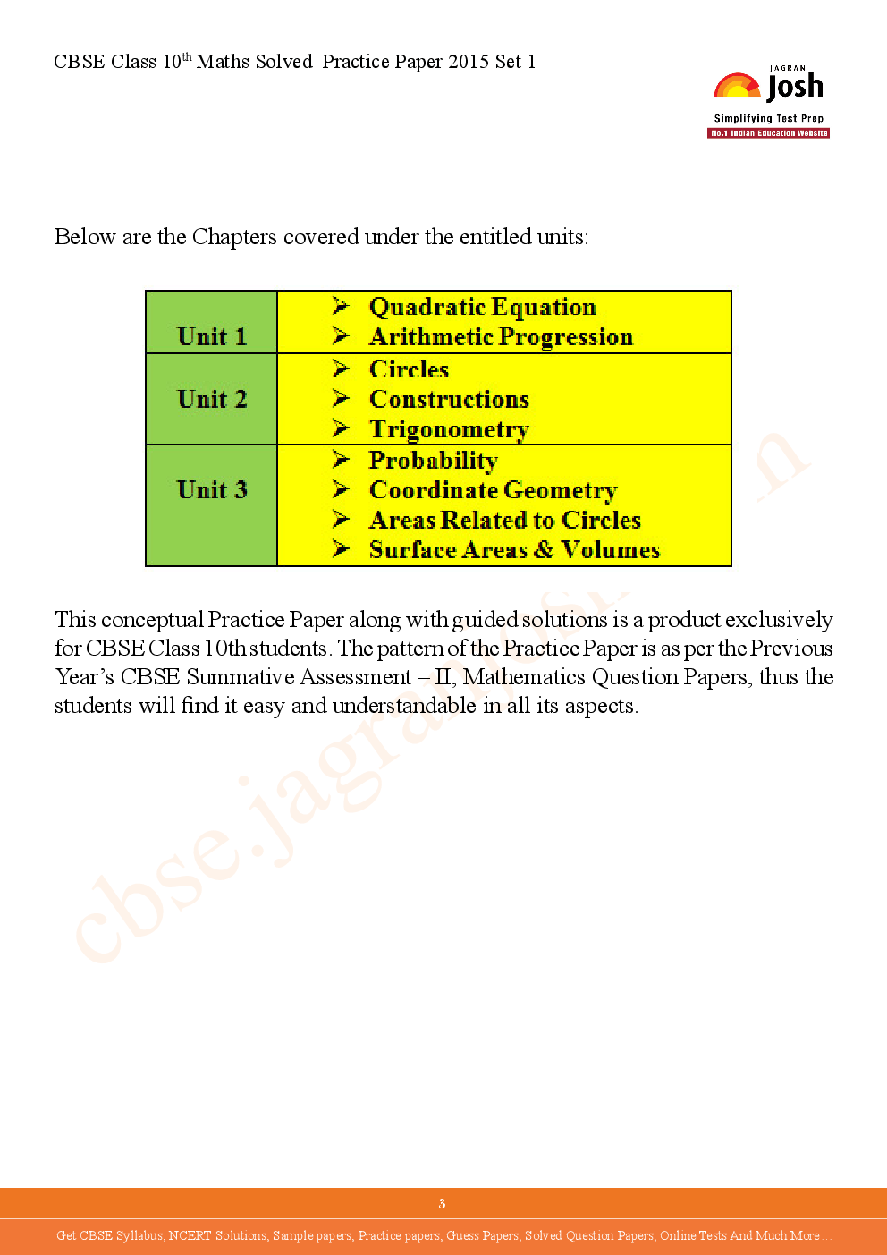 CBSE Class 10th Solved Mathematics Practice Paper 2015 Set-I (Fully Solved) - Page 3