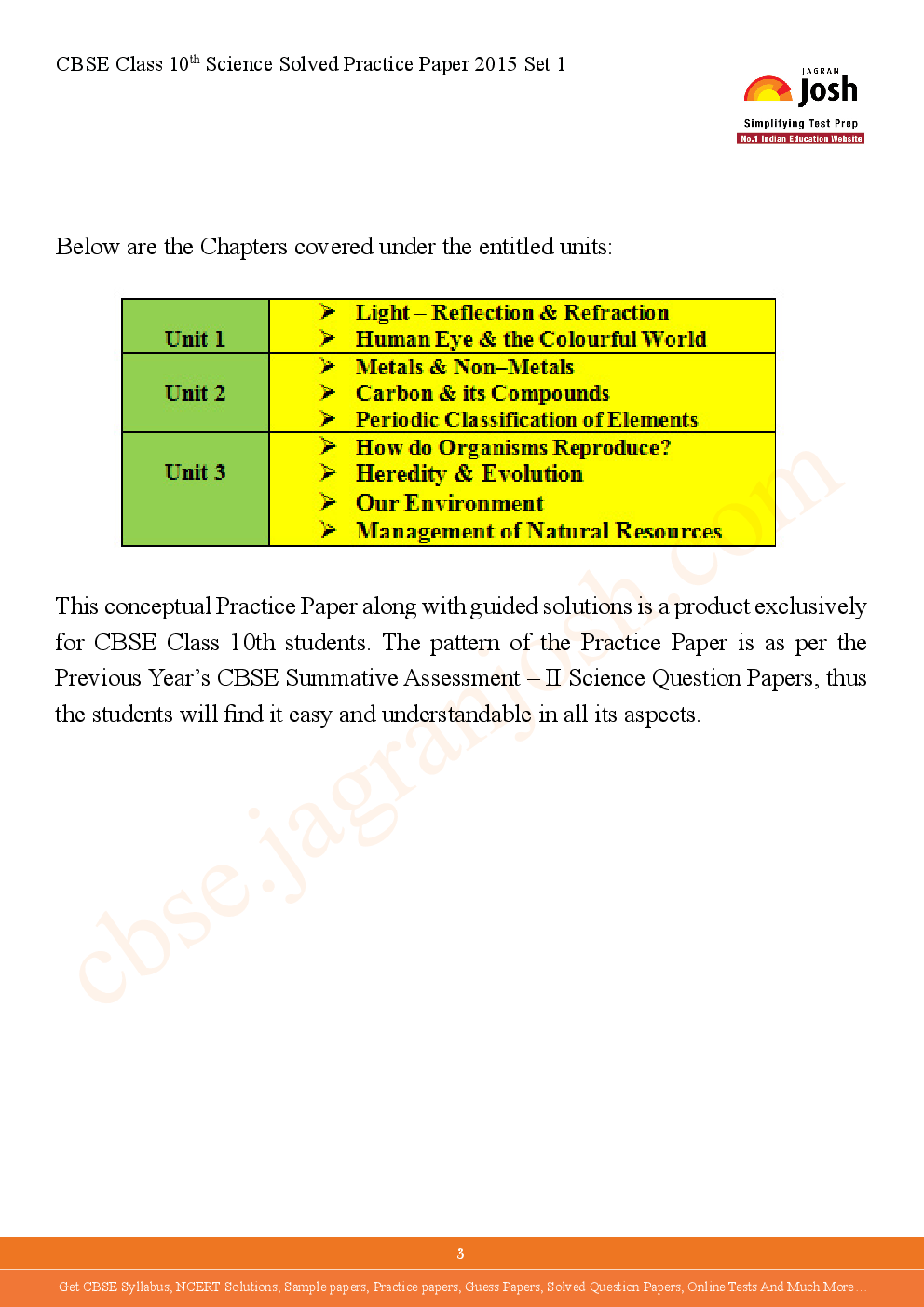 CBSE Class 10th Solved Science Practice Paper 2015 (Set-I) - Page 3