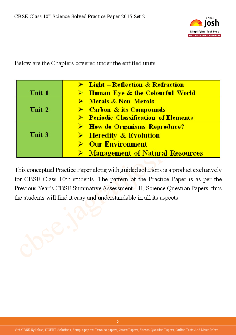 CBSE Class 10th Solved Science Practice Paper 2015 (Set-II) - Page 3