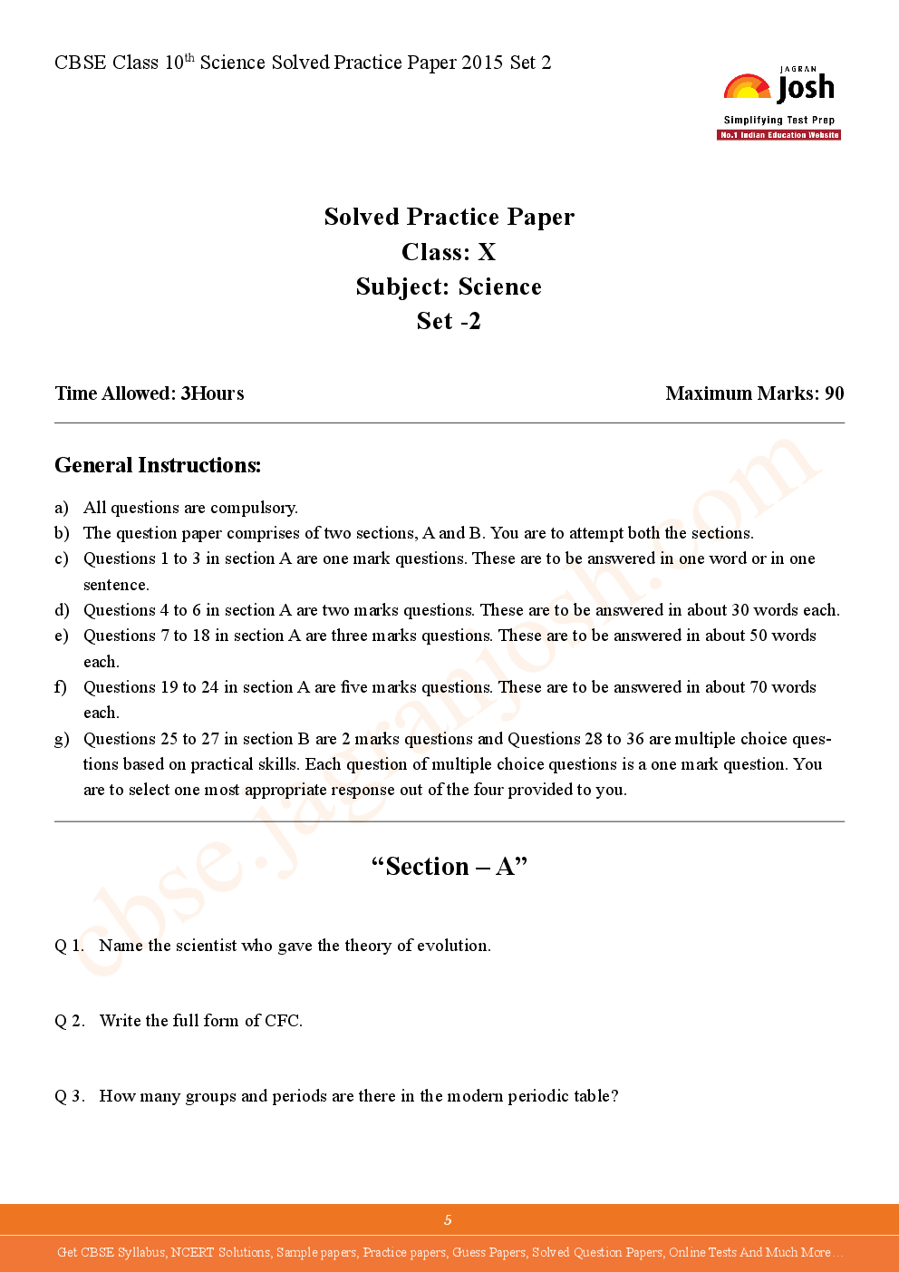 CBSE Class 10th Solved Science Practice Paper 2015 (Set-II) - Page 5