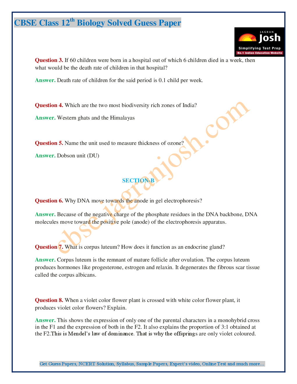 CBSE Class 12th Biology Solved Guess Paper 2016 (Set-I) - Page 3