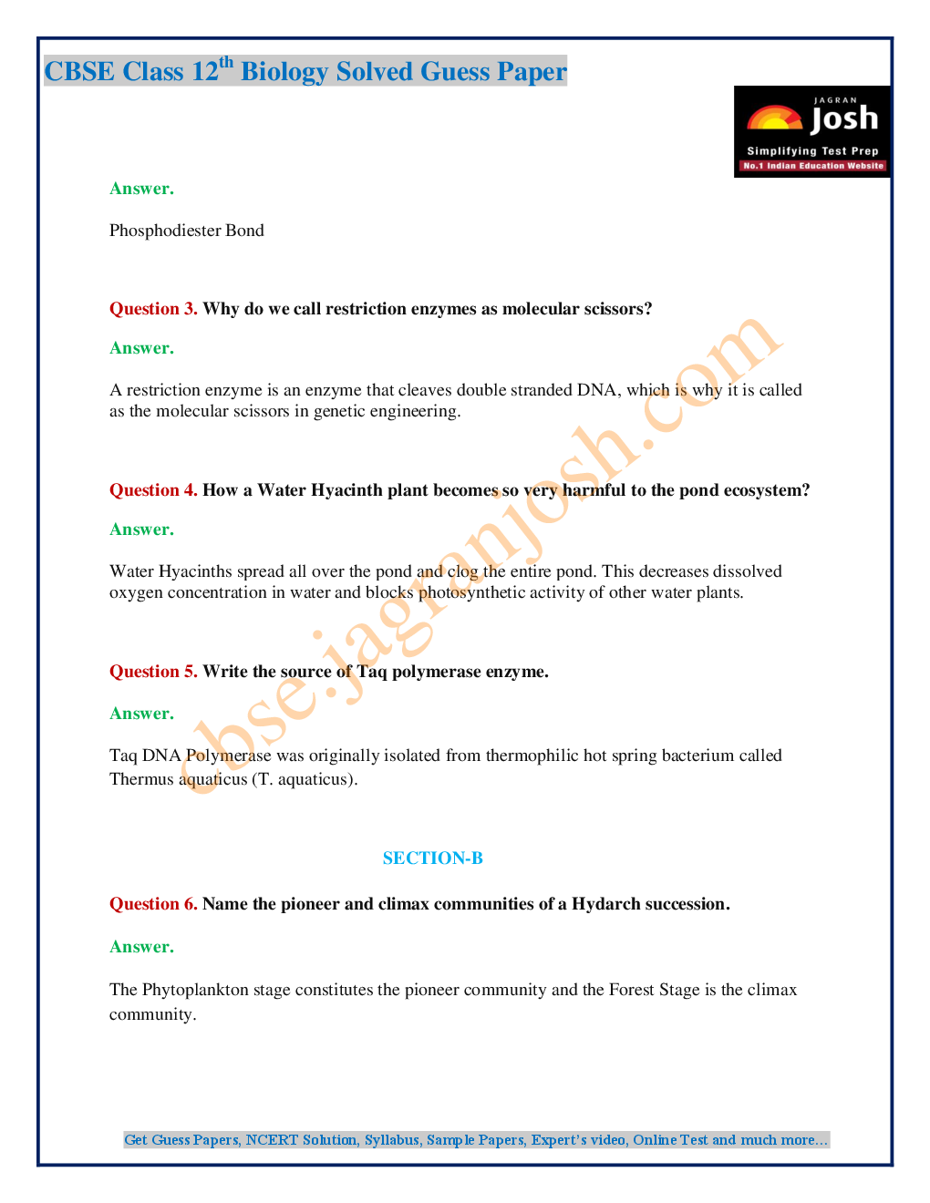 CBSE Class 12th Biology Solved Guess Paper 2016 (Set-II) - Page 3
