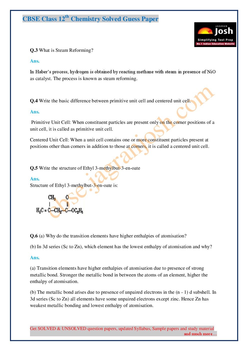 CBSE Class 12th Chemistry Solved Guess Paper 2016 (Set-II) - Page 3