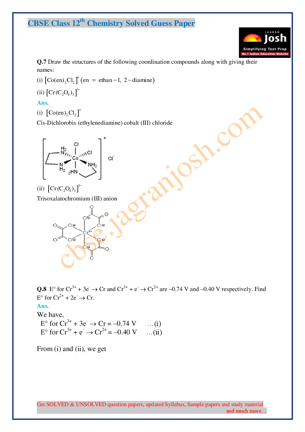 CBSE Class 12th Chemistry Solved Guess Paper 2016 (Set-II) - Page 4