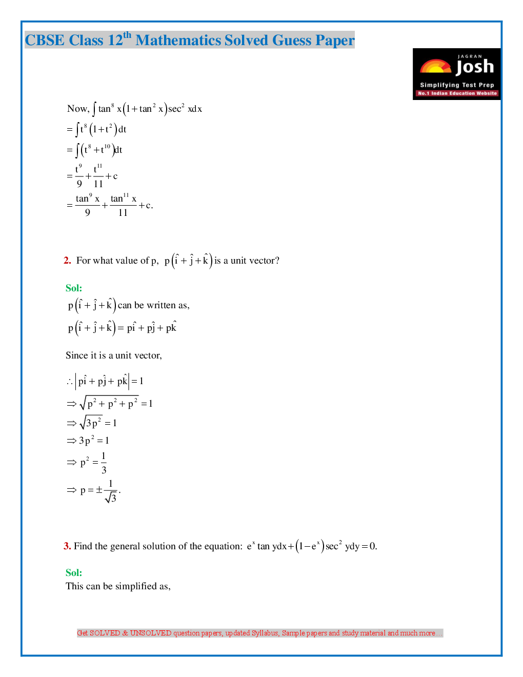 CBSE Class 12th Mathematics Solved Guess Paper 2016 (Set-I) - Page 3