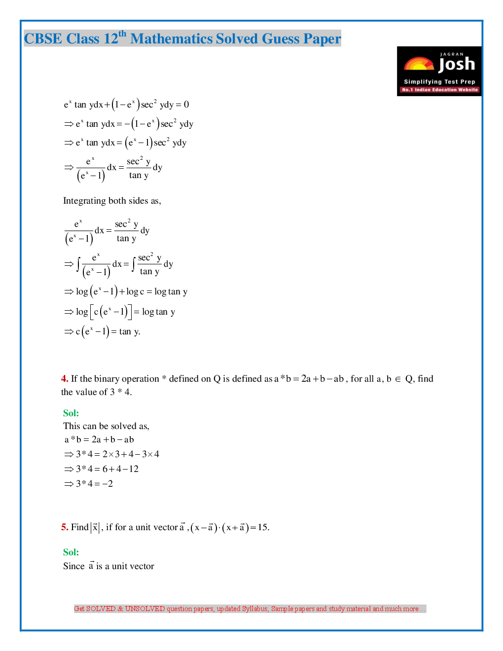 CBSE Class 12th Mathematics Solved Guess Paper 2016 (Set-I) - Page 4