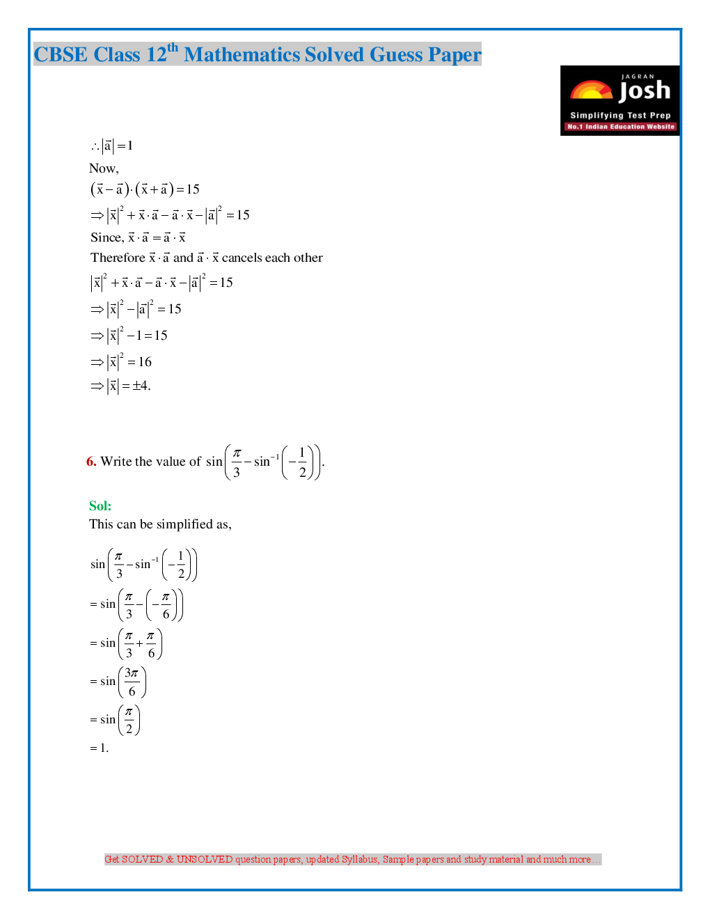 CBSE Class 12th Mathematics Solved Guess Paper 2016 (Set-I) - Page 5