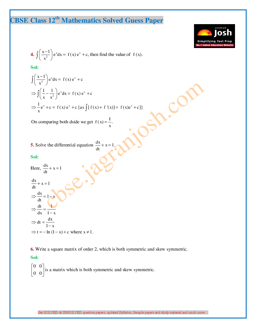 CBSE Class 12th Mathematics Solved Guess Paper 2016 (Set-II) - Page 4