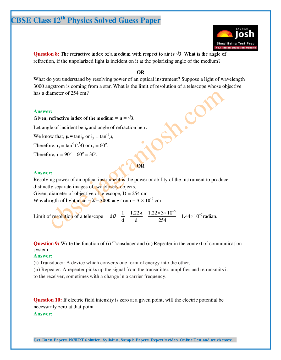 CBSE Class 12th Physics Solved Guess Paper 2016 (Set-I) - Page 5