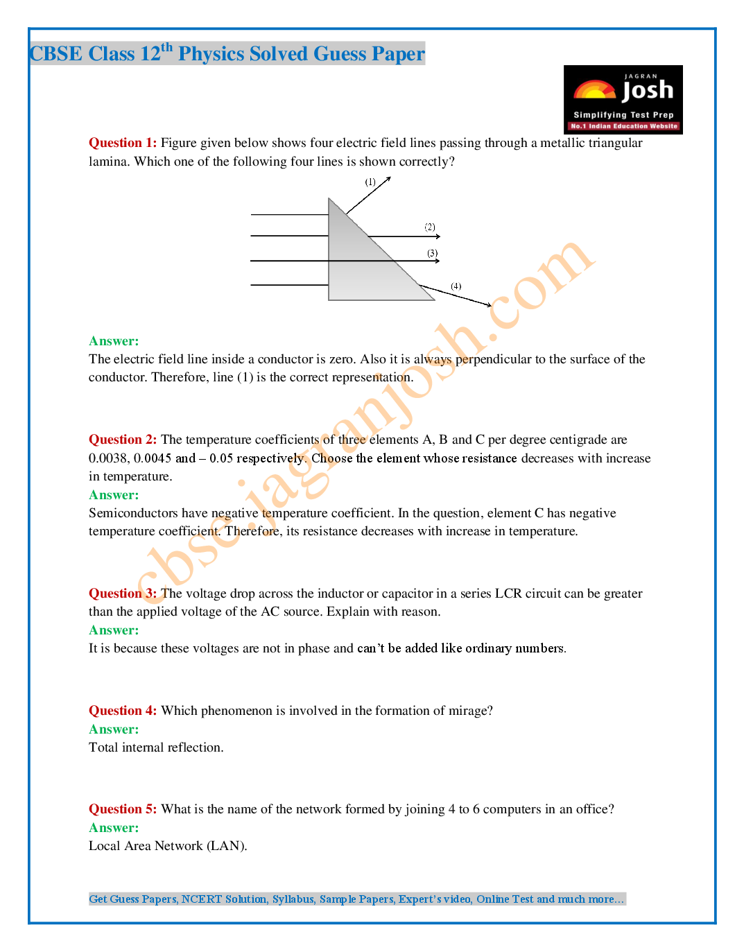 CBSE Class 12th Physics Solved Guess Paper 2016 (Set-II) - Page 3