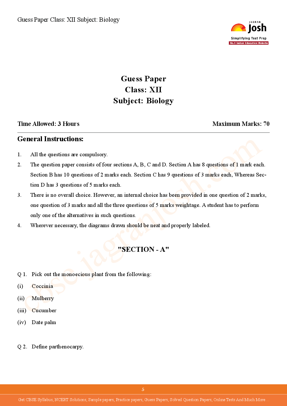 CBSE Class 12th Solved Biology Guess Paper 2015 - Page 5