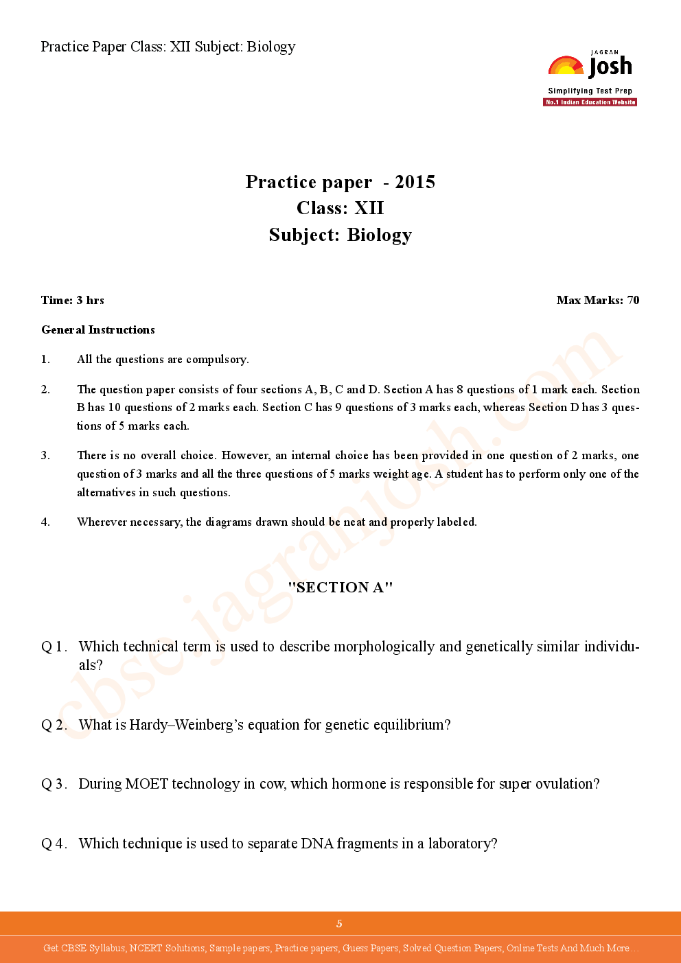 CBSE Class 12th Solved Biology Practice Paper 2015 - Page 5