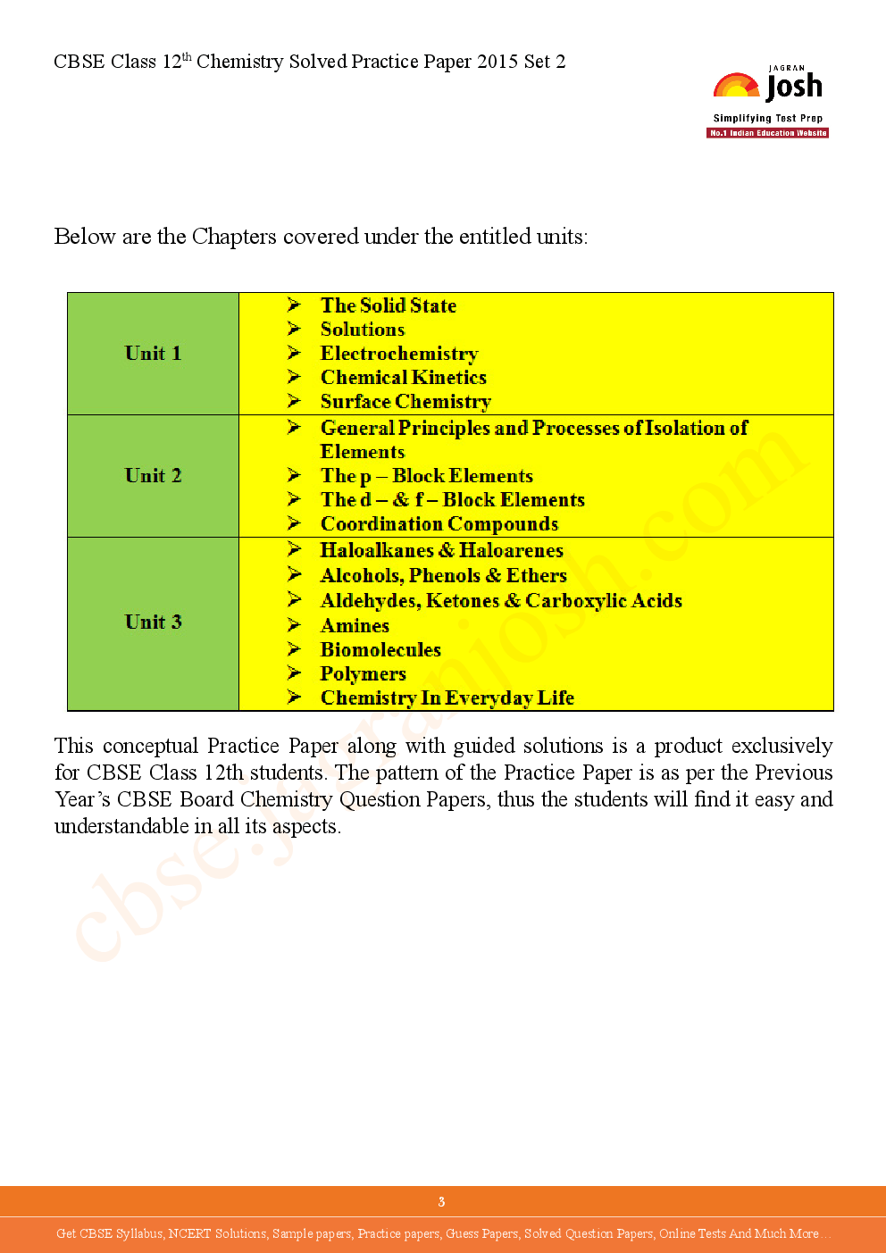 CBSE Class 12th Solved Chemistry Practice Paper 2015 (Set-II) - Page 3
