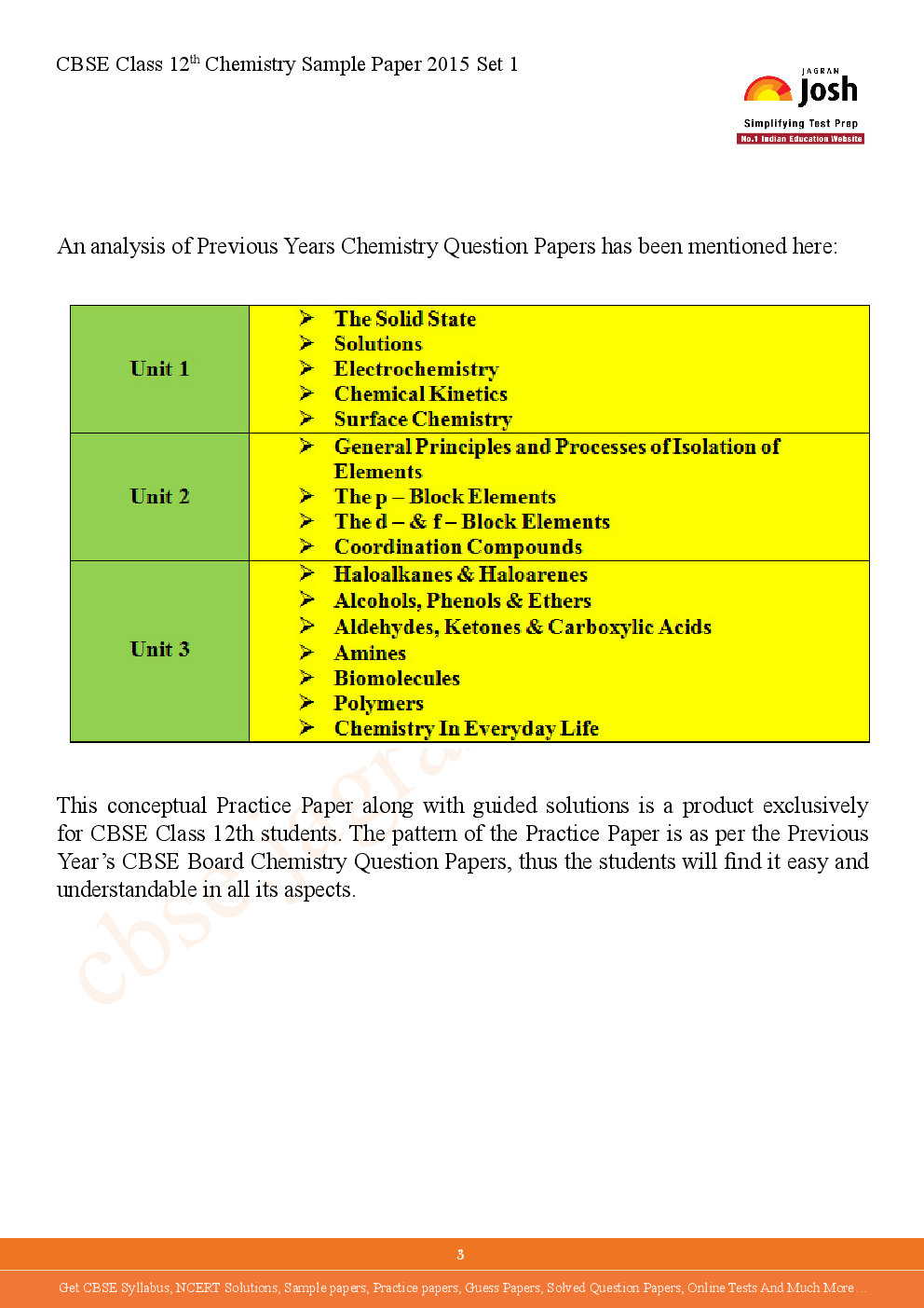 CBSE Class 12th Solved Chemistry Practice Paper 2015 (Set-I) - Page 3