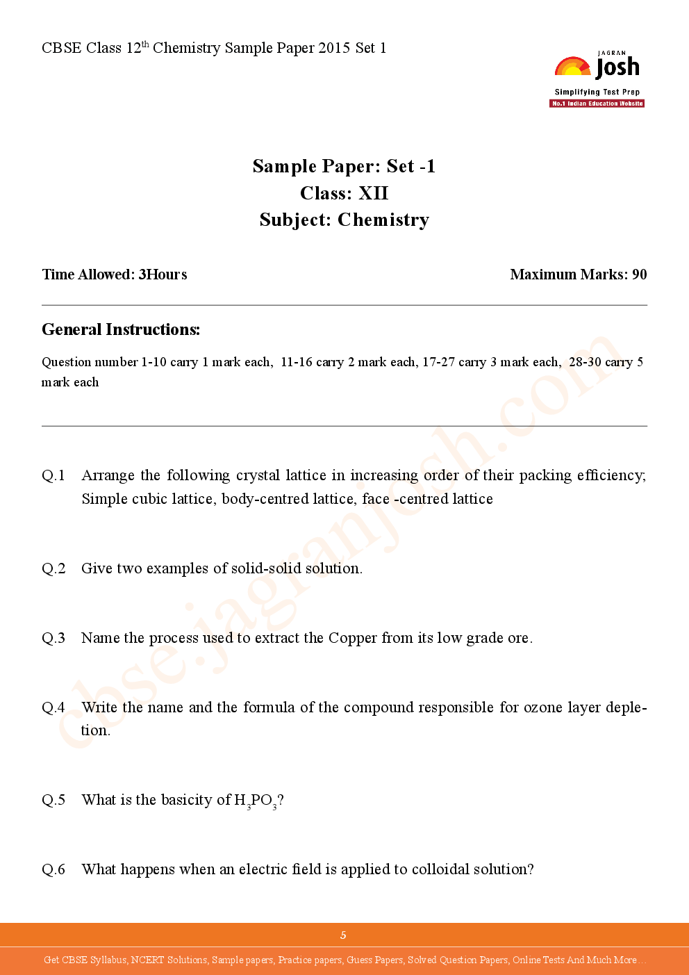 CBSE Class 12th Solved Chemistry Practice Paper 2015 (Set-I) - Page 5