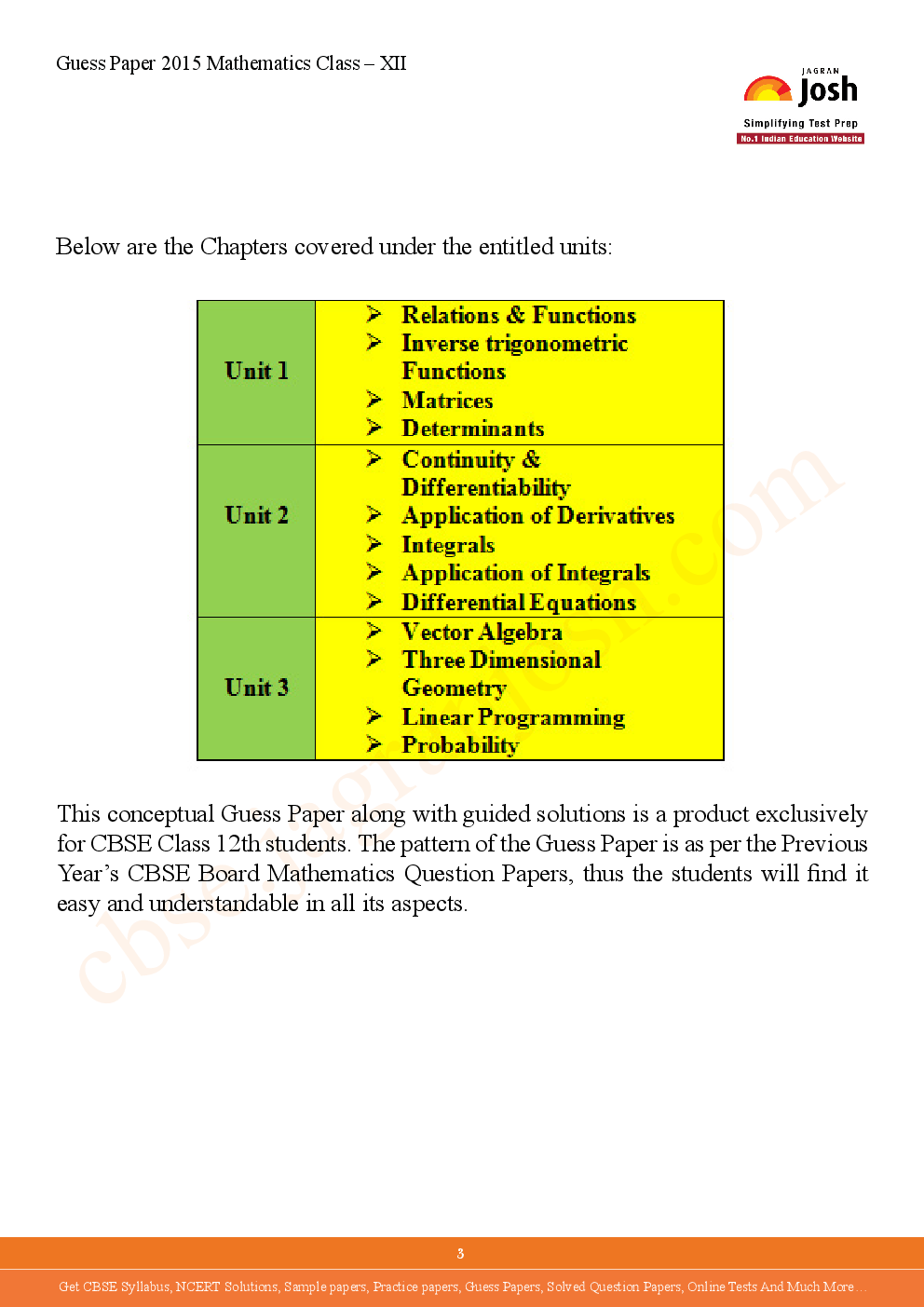 CBSE Class 12th Solved Mathematics Guess Paper 2015 - Page 3