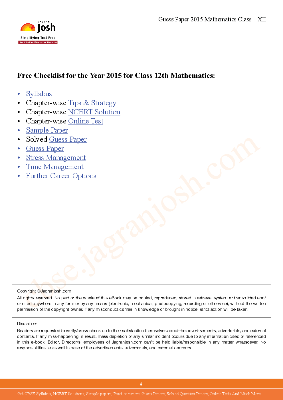 CBSE Class 12th Solved Mathematics Guess Paper 2015 - Page 4