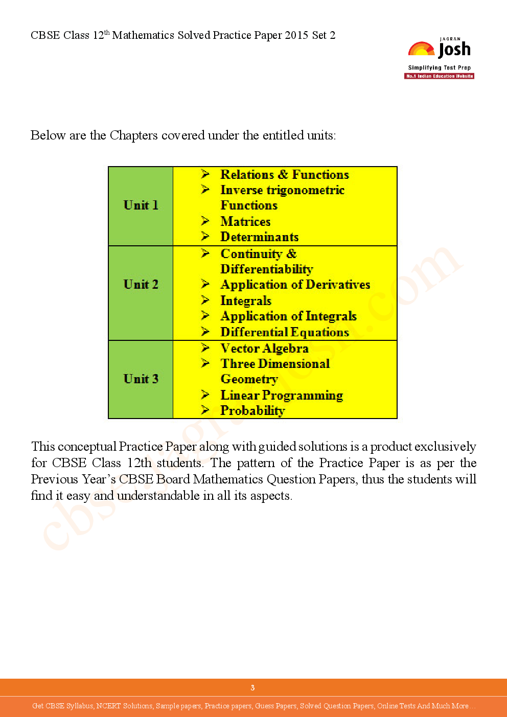 CBSE Class 12th Solved Mathematics Practice Paper 2015 (Set-II) - Page 3